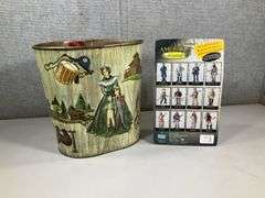 (2): DAVY CROCKETT ACTION FIGURE & 60'S ALL METAL TRASHCAN