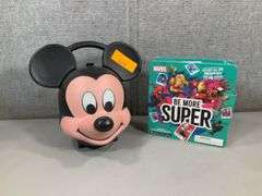 (2): MICKEY MOUSE LUNCHBOX W/ THERMOS, MICRO POPZ MARVE SET