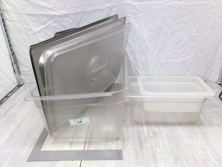 PLASTIC TOTE W/ VARIETY OF LIDS