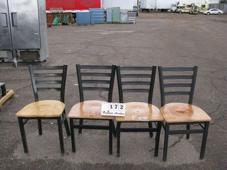 SET OF 4: WOOD CHAIRS - METAL FRAME