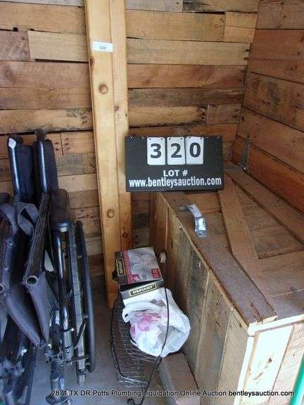 LOT: WOOD RACK, SHOWER SHELF, MOTION ACTIVATED SECURITY LIGHT, MOUSE POISON, BRICKS