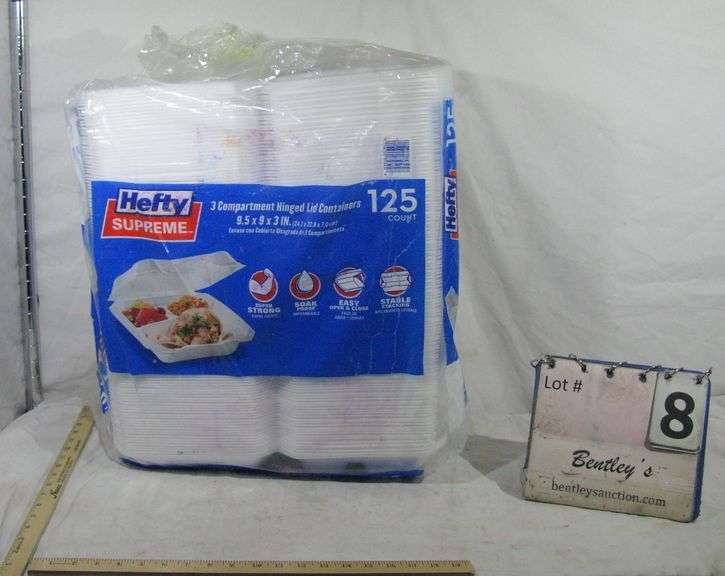 3-COMPARTMENT HINGED LID CONTAINERS, 9.5 X 9 X 3" (125 COUNT)