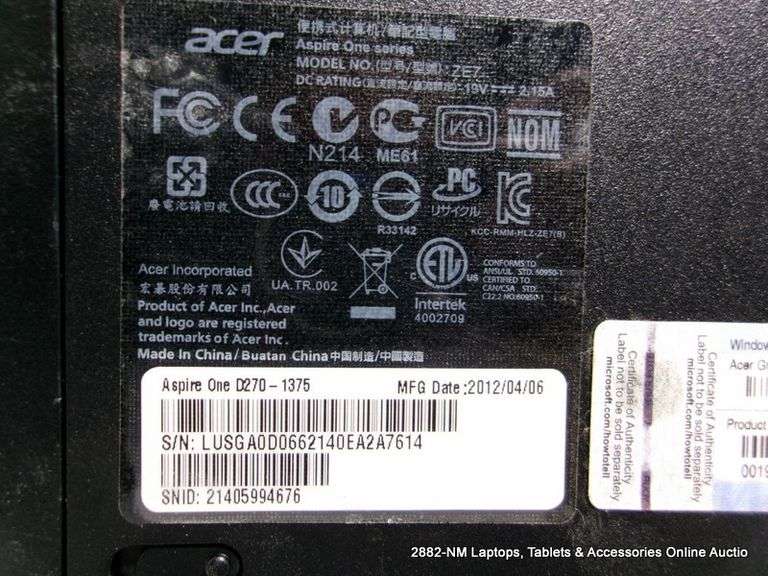 ACER ASPIRE ONE INTEL ATOM WINDOWS 7 STARTER - NO POWER CORD
