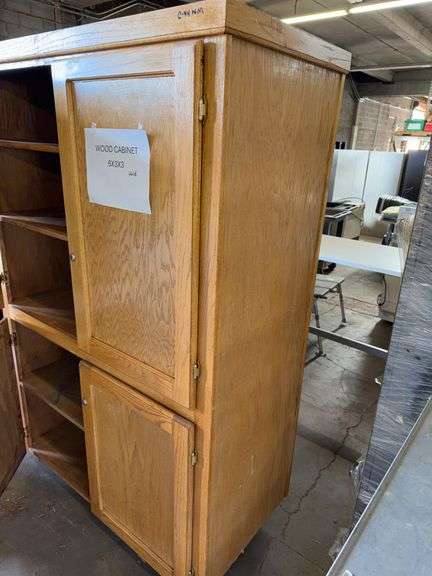 WOODEN 4-DOOR CABINET ON WHEELS