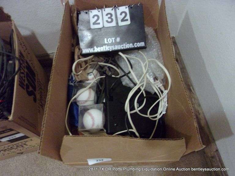 BOX: MISC CD'S, VIDEO'S, CORDS, (3) SIGNED BASEBALLS