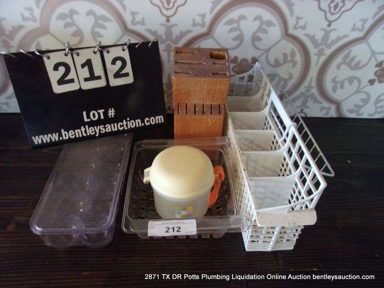 LOT: EGG HOLDER, KNIFE HOLDER, SILVERWARE, DRY RACK