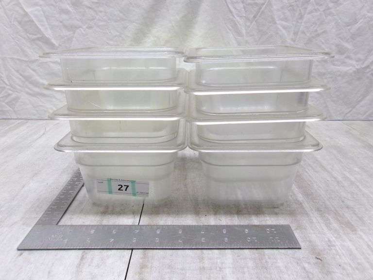 STACK OF 8 PLASTIC SMALL FOOD CONTAINERS