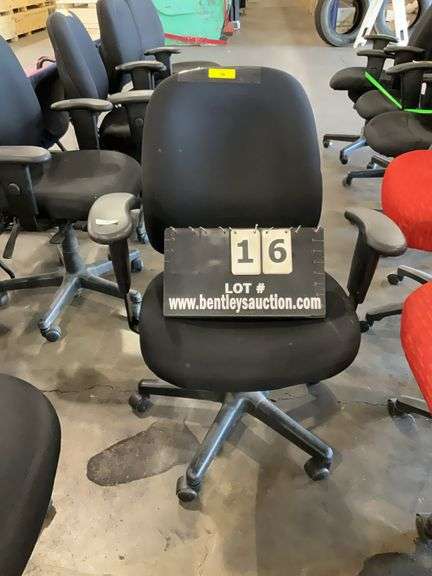 BLACK CREPE FABRIC SEAT W/ ADJUSTABLE ARMS, GAS LIFT HEIGHT & SEAT BACK