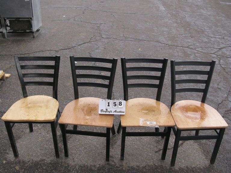 SET OF 4: WOOD CHAIRS - METAL FRAME