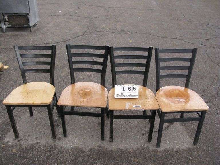 SET OF 4: WOOD CHAIRS - METAL FRAME