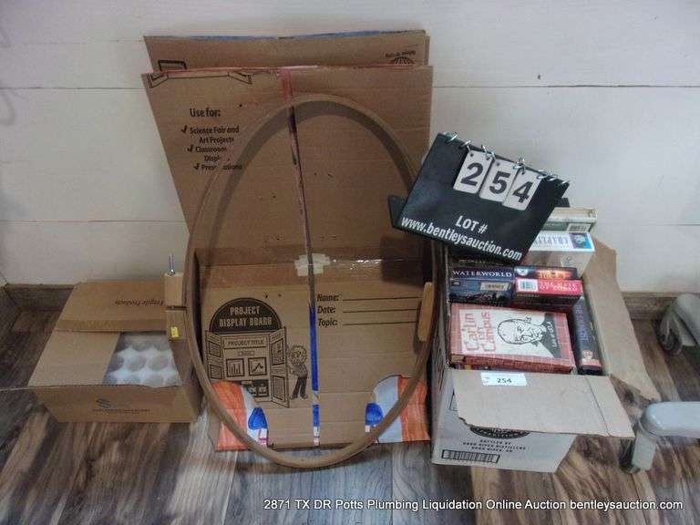 BOX: VARIOUS VHS TAPES & LARGE EMBROIDERY HOOP