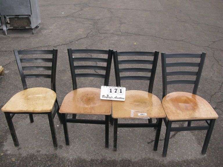 SET OF 4: WOOD CHAIRS - METAL FRAME