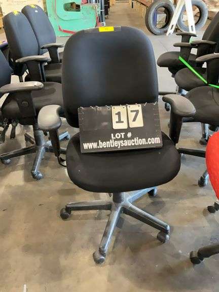 BLACK CREPE FABRIC SEAT W/ ADJUSTABLE ARMS, GAS LIFT HEIGHT & SEAT BACK