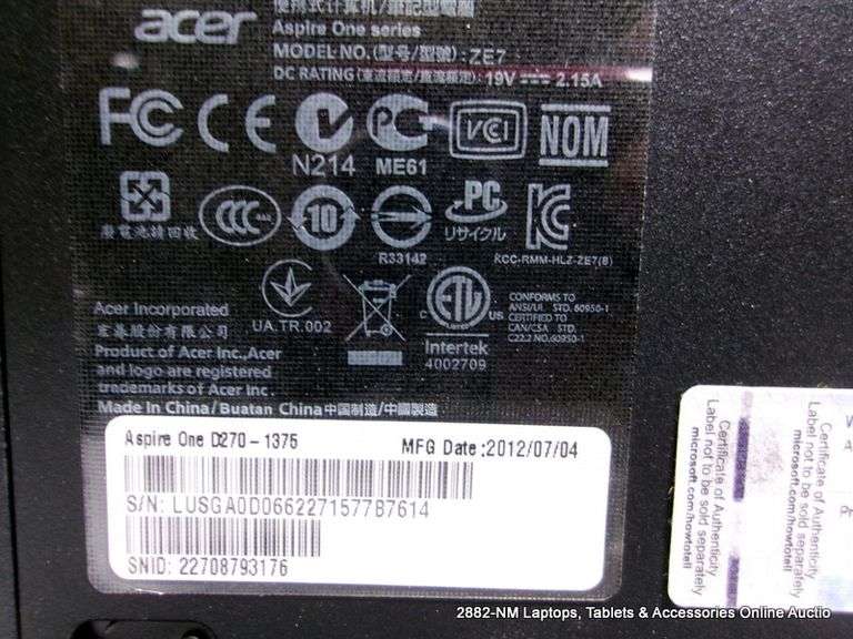 ACER ASPIRE ONE INTEL ATOM WINDOWS 7 STARTER - NO POWER CORD