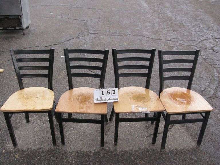 SET OF 4: WOOD CHAIRS - METAL FRAME