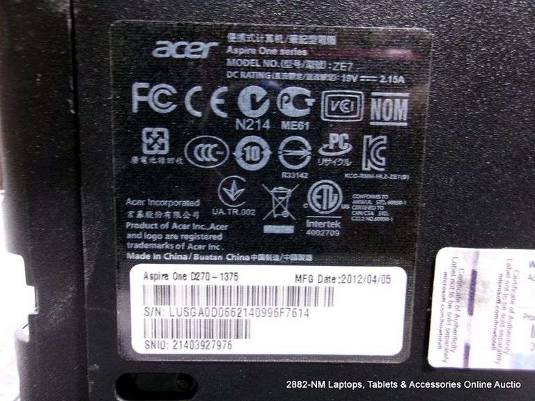 ACER ASPIRE ONE INTEL ATOM WINDOWS 7 STARTER - NO POWER CORD
