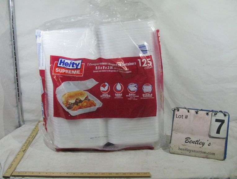 COMPARTMENT HINGED LID CONTAINERS, 9.5 X 9 X 3" (125 COUNT)