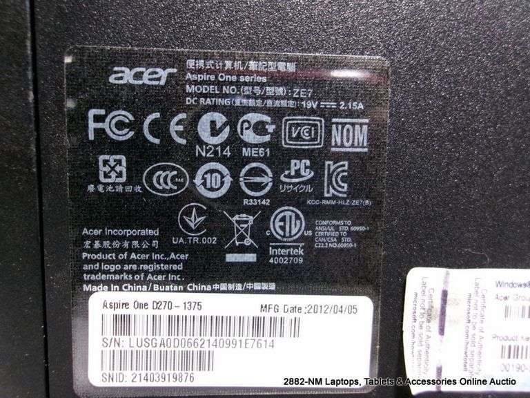 ACER ASPIRE ONE INTEL ATOM WINDOWS 7 STARTER - NO POWER CORD