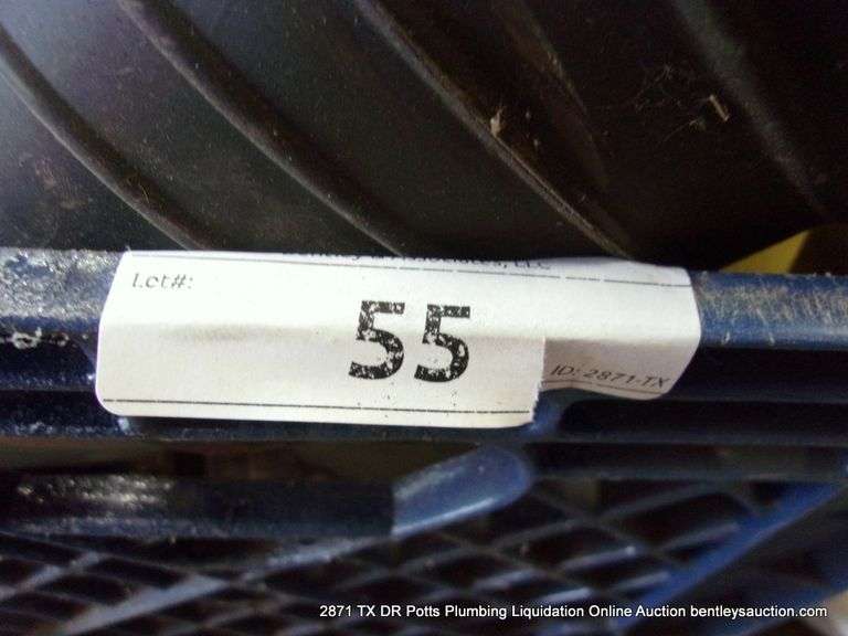 MILK CRATE: HARD HAT, 6" TEST PLUG, GAS HOSE FLEX, RYOBI FLASHLIGHT, ETC