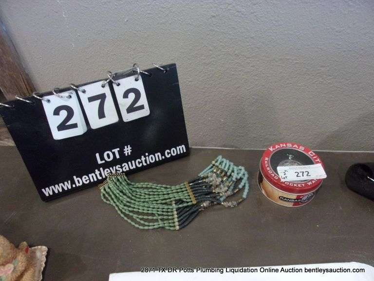 LOT (2): LIA SOPHIA BEADED NECKLACE, KANSAS CITY RAILROAD POCKET WATCH