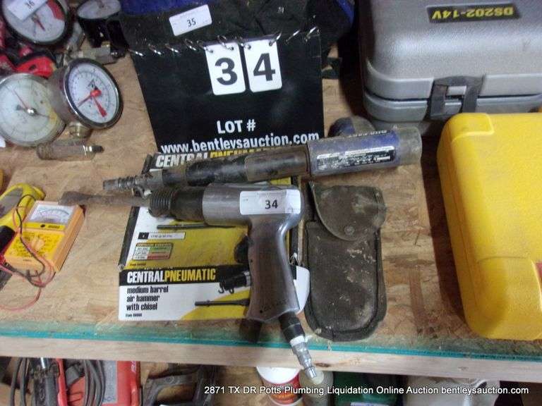LOT: CENTRAL PNEUMATIC MEDIUM AIR HAMMER W/ CHISEL & DUO FAST TOOL