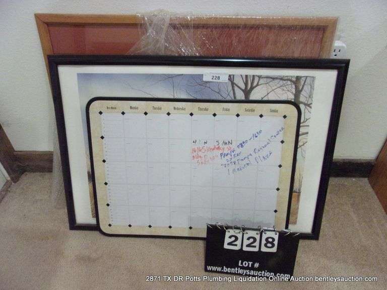 LOT: (2) WALL PICTURES AND (1) MONTHLY BOARD