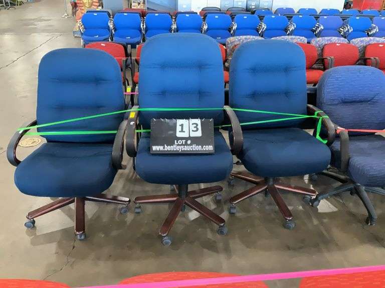 BLUE FABRIC W/ WOODEN ARMS ADJUSTABLE HEIGHT OFFICE CHAIR (3X MONEY)