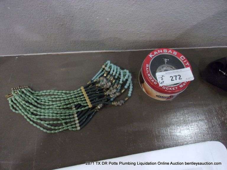 LOT (2): LIA SOPHIA BEADED NECKLACE, KANSAS CITY RAILROAD POCKET WATCH