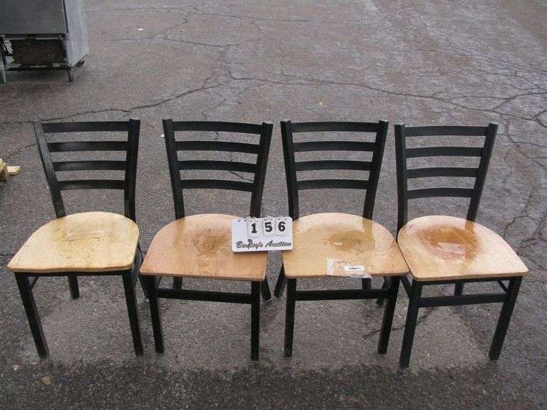 SET OF 4: WOOD CHAIRS - METAL FRAME