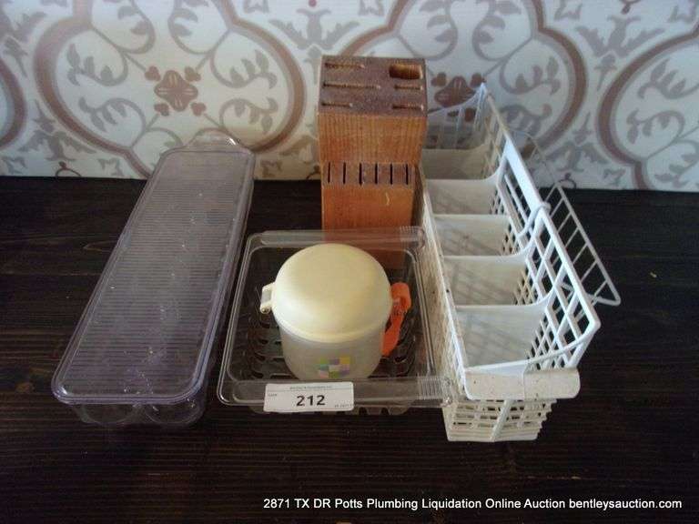 LOT: EGG HOLDER, KNIFE HOLDER, SILVERWARE, DRY RACK