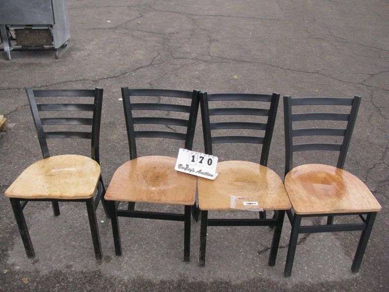 SET OF 4: WOOD CHAIRS - METAL FRAME