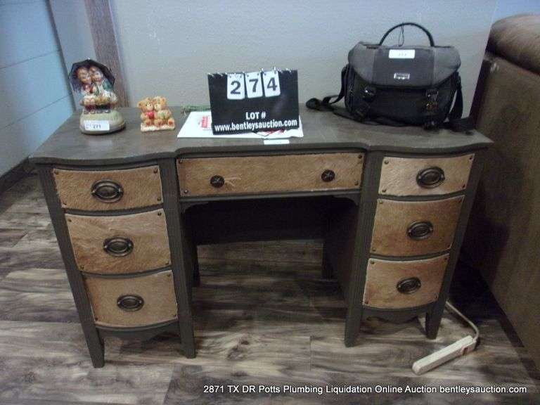 COWHIDE EMBELISHED 7-DRAWER DESK