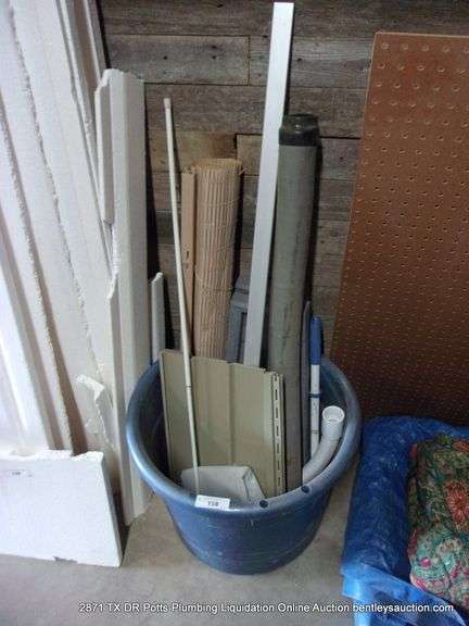 PLASTIC TUB: PIPE, HOUSE SIDING, WINDOW SHADE, ETC