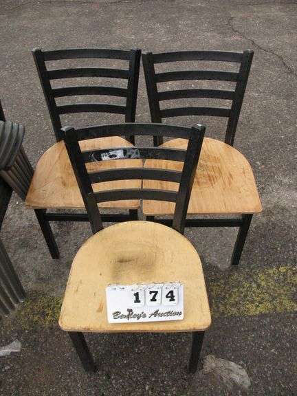 SET OF 3: WOOD CHAIRS - METAL FRAME