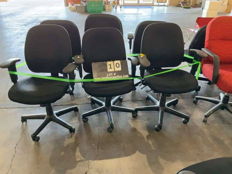 CHAIR W/ BLACK CREPE FABRIC SEAT, ADJUSTABLE ARMS, GAS LIFT HEIGHT, SEAT BACK (3X MONEY)