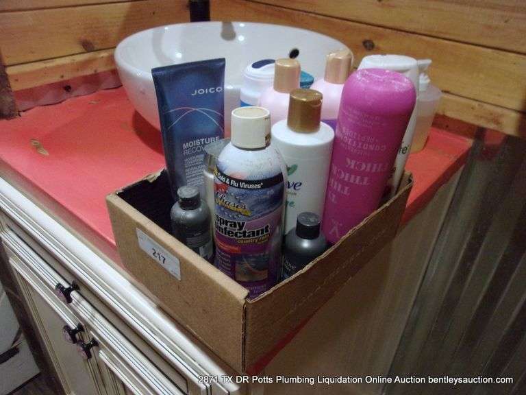 BOX: DISINFECTANT, SHAVE GEL, SHAMPOO, CONDITIONER