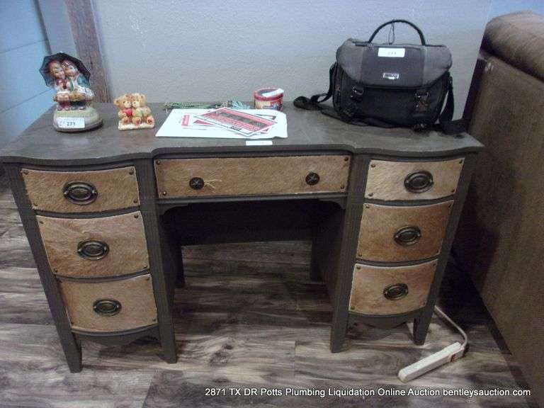 COWHIDE EMBELISHED 7-DRAWER DESK