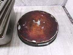 5-STAINLESS STEEL FOOD PANS, ROUND STAINLESS STEEL PAN, 3-VERIFONE P400 W/ WIRES