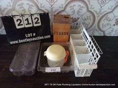 LOT: EGG HOLDER, KNIFE HOLDER, SILVERWARE, DRY RACK
