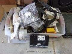 POLY TOTE: KNEE PADS, BASKET STRAINER, PIPE COUPLING, BURNER GASKET, ETC