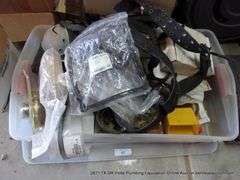 POLY TOTE: KNEE PADS, BASKET STRAINER, PIPE COUPLING, BURNER GASKET, ETC