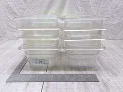 STACK OF 8 PLASTIC SMALL FOOD CONTAINERS