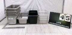 STACK OF STAINLESS STEEL FOOD TRAYS, 8QTY