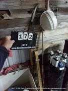 LOT: HARD HAT, YARD STICK, LEVEL, CLOSET AUGERS, KNIFE, TIRE PRESSURE GAUGE