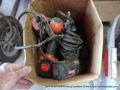 BOX: BLACK & DECKER POWER DRILL, RYOBI POWER DRILL, ANGLE GRINDER