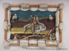 LOT (3): LIGHTING PAINTING ON VENEER WOOD, INDIAN LADY, NATIVE AMERICAN ON HORSE