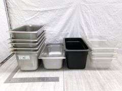 STACK OF STAINLESS STEEL FOOD TRAYS, 8QTY