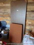 LOT: (2) 6' WOOD AND METAL FOLDING TABLE, ANGLE BACK PILLOW, LEG PILLOW