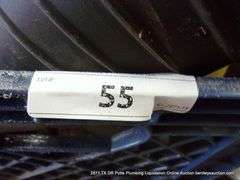 MILK CRATE: HARD HAT, 6" TEST PLUG, GAS HOSE FLEX, RYOBI FLASHLIGHT, ETC