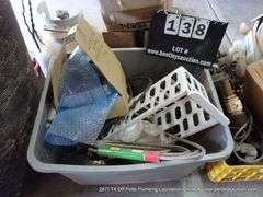 PLASTIC TUB: MISC TOOLS, WATER SUPPLY, STRAPS, ETC